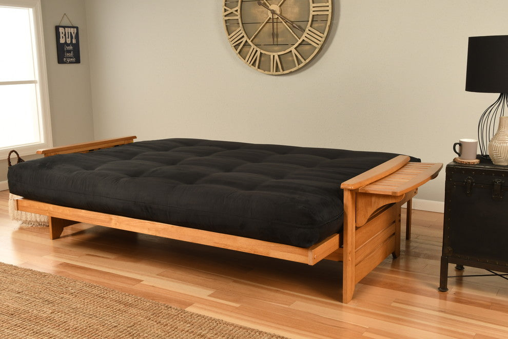 Mesa Frame Queen Futon With Butternut Finish, Suede Black