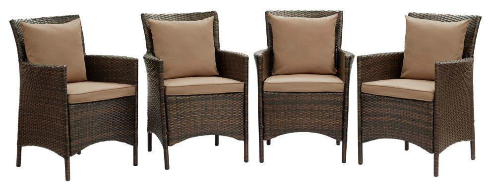 Conduit Outdoor Patio Wicker Rattan Dining Armchair Set of 4 - Brown Mocha