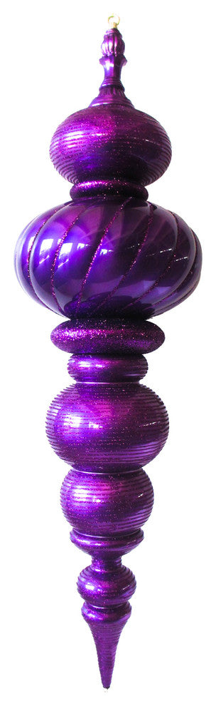 43" Large Purple Finial Ornament With Purple Glittered Stripes