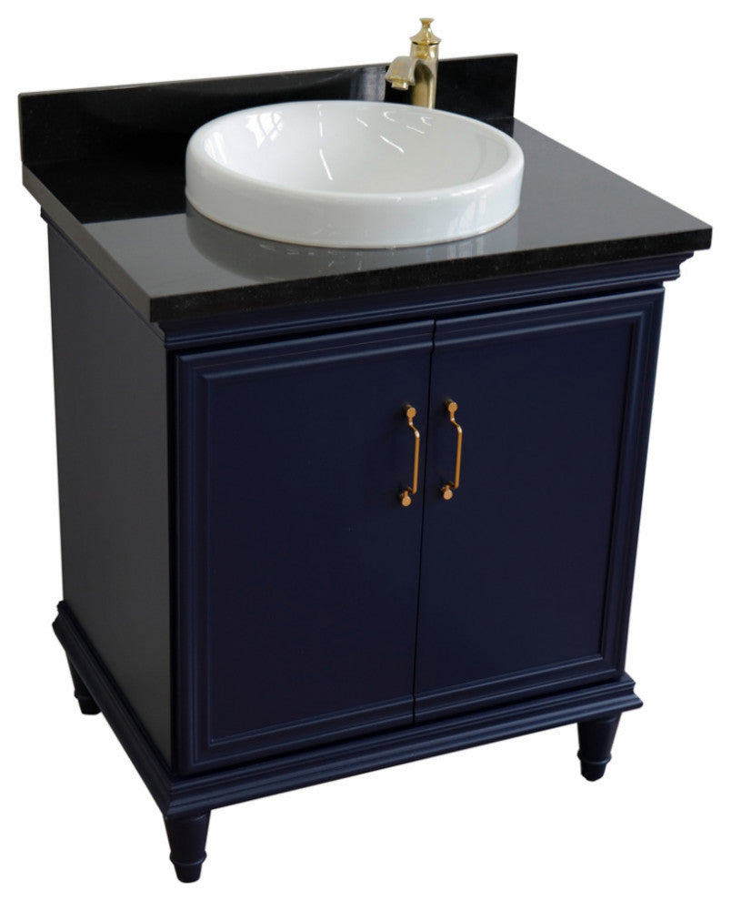 31" Single Vanity, Blue Finish With Black Galaxy And Round Sink
