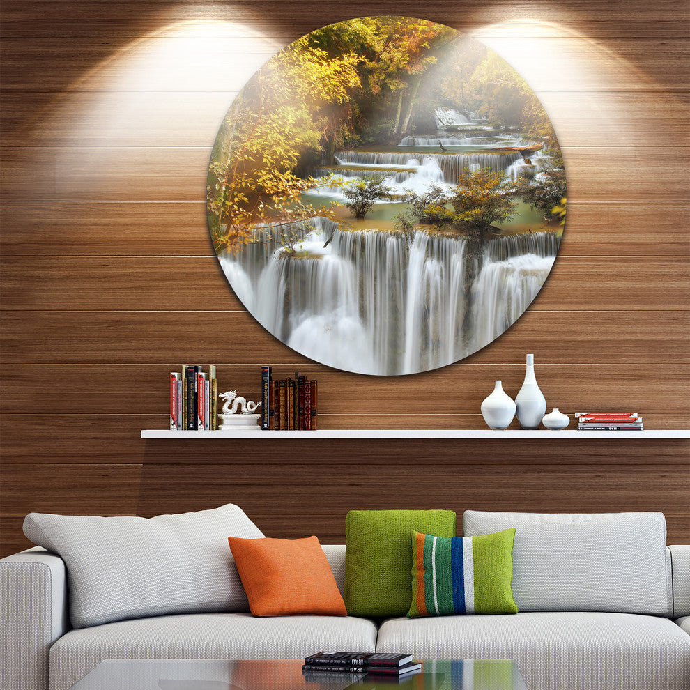 Autumn Huai Mae Kamin Waterfall, Disc Metal Wall Art, 23"