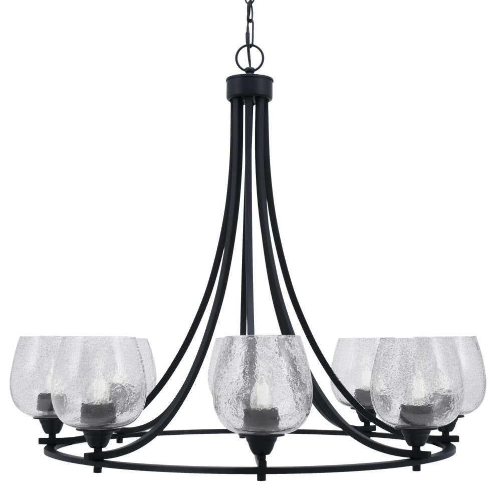 Paramount Uplight 8-Light Chandelier, Matte Black, 6" Smoke Bubble Glass