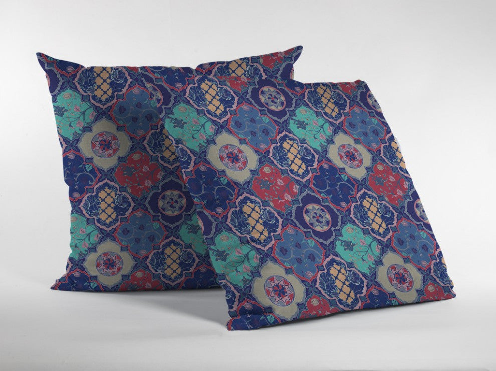 20 Navy Red Trellis Suede Throw Pillow