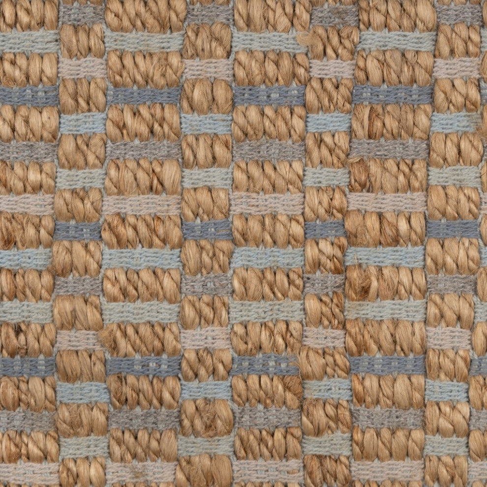 9" x 12" Sky Blue and Tan Interwoven Area Rug