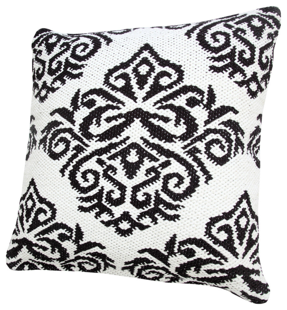 Ox Bay Machine-Made White/Black Medallion Cotton Blend Pillow Cover, 20"x20"