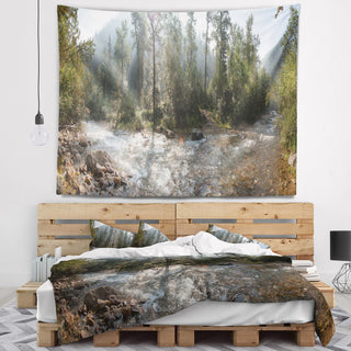 Mountain River Panorama Landscape Wall Tapestry, 80"x68"