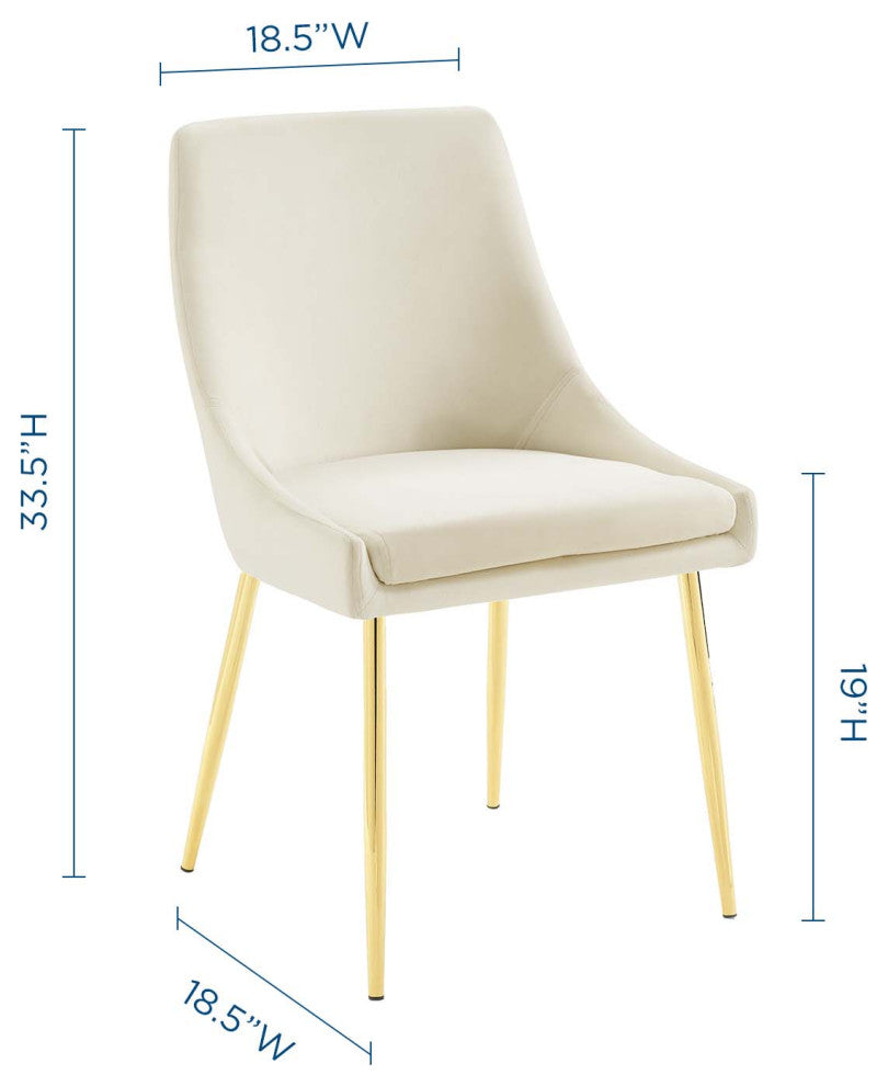Side Dining Chair, Set of 2, Velvet, Metal, Gold Ivory White, Modern, Bistro