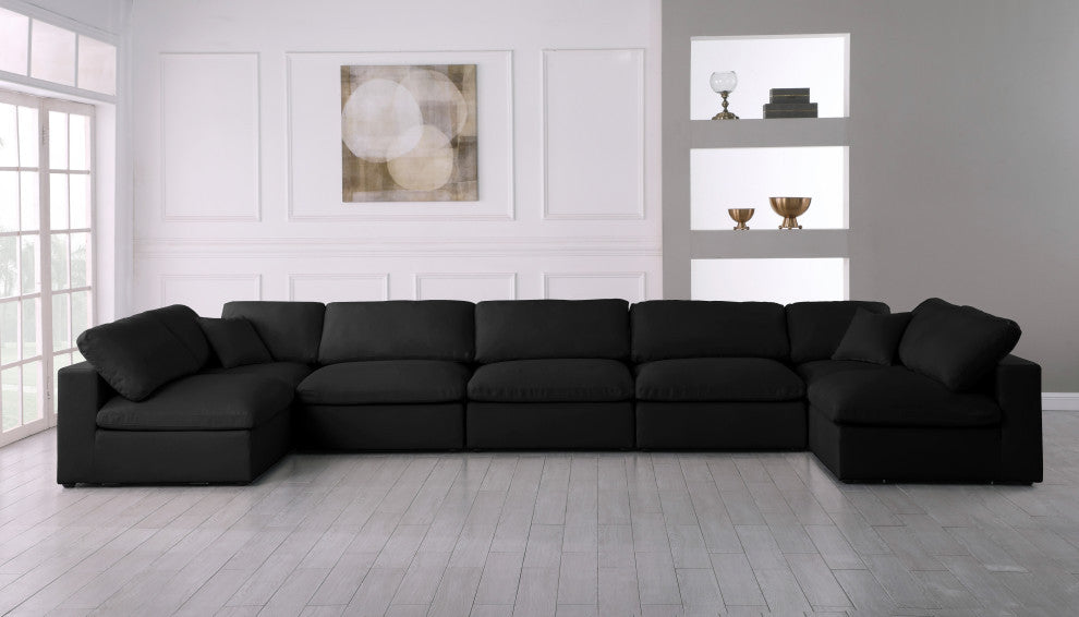 Plush Velvet / Down Standard Comfort 7-Piece U-Shaped Modular Sectional, Black