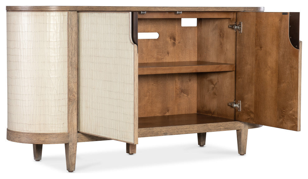 Front view with doors open showing interior storage; not a white-background primary or lifestyle shot.