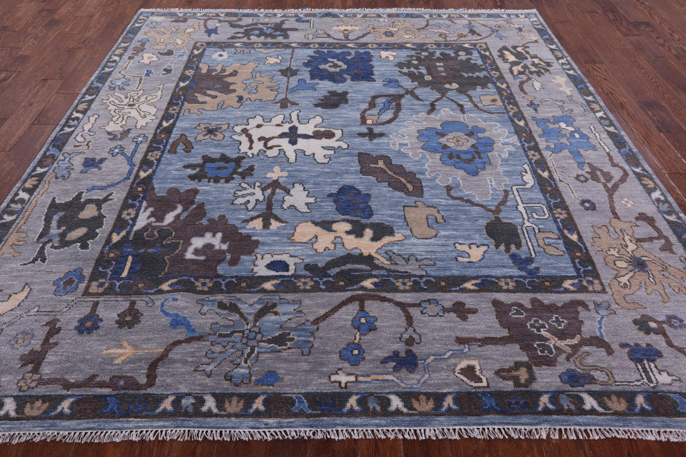 9' Square Hand-Knotted Turkish Oushak Wool Rug - Q13576
