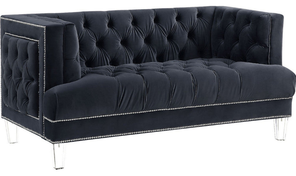 Benzara BM250235 Velvet Fabric Upholstered Loveseat, Black
