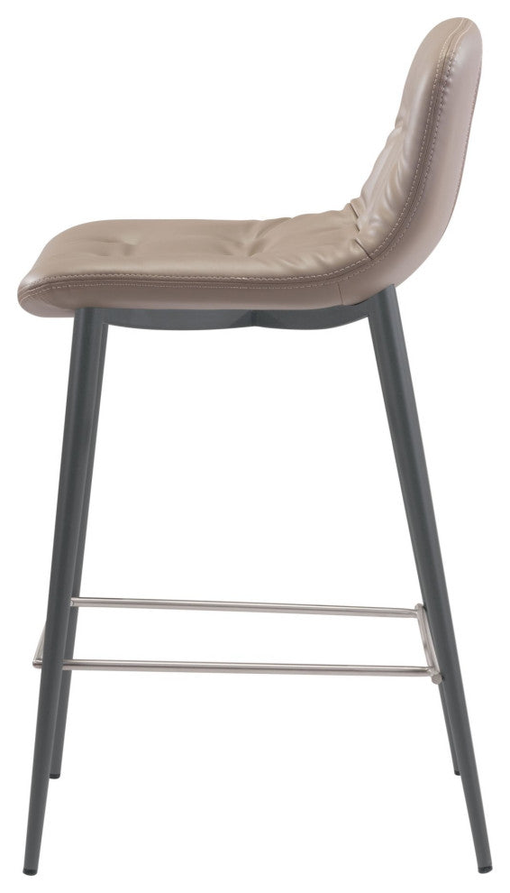 Counter Stool Chair, Set of 2, Faux Vinyl Leather, Steel, Taupe, Dark Gray