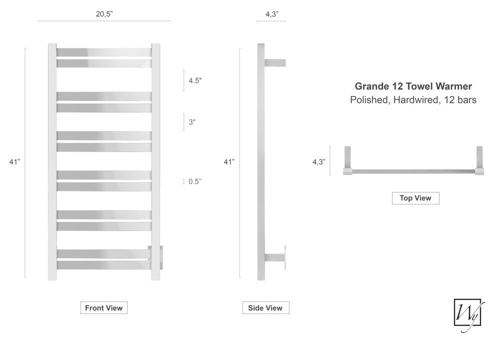 Grande Towel Warmer, Polished, 12 Bars