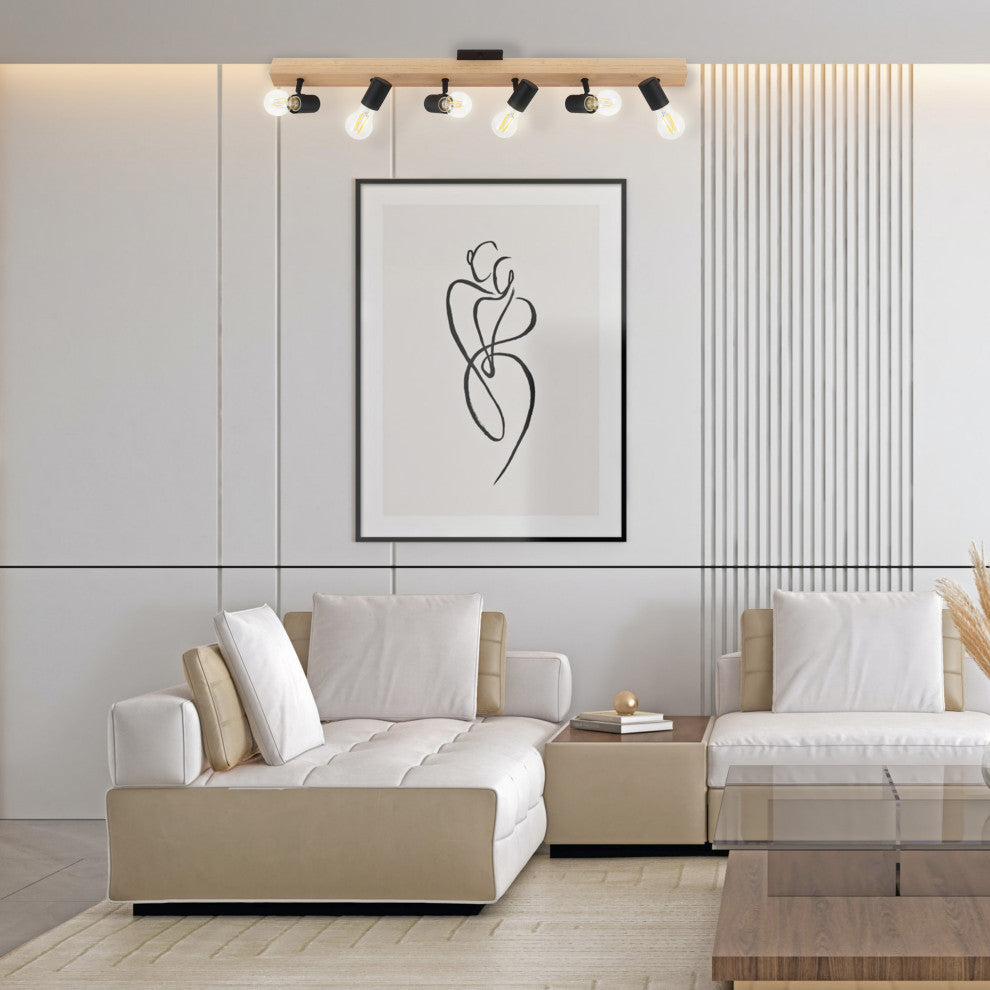 Kingswood, 6-Light Track Light, Black, Natural Finish