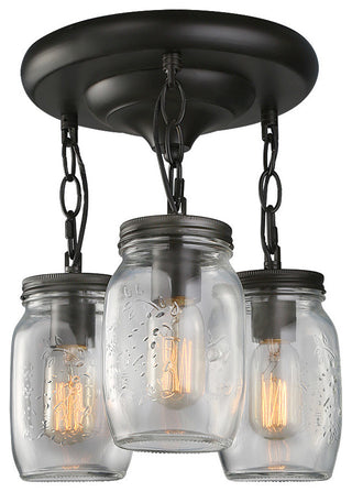 3-Light Glass Mason Jar Hanging Ceiling Pendant Fixture