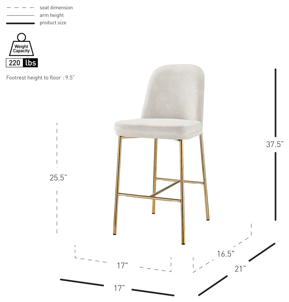 Keisha Counter Stool, Set of 2, Arcadia Cream, Velvet