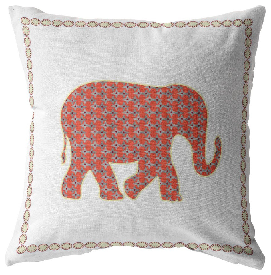 18 Orange White Elephant Boho Suede Throw Pillow