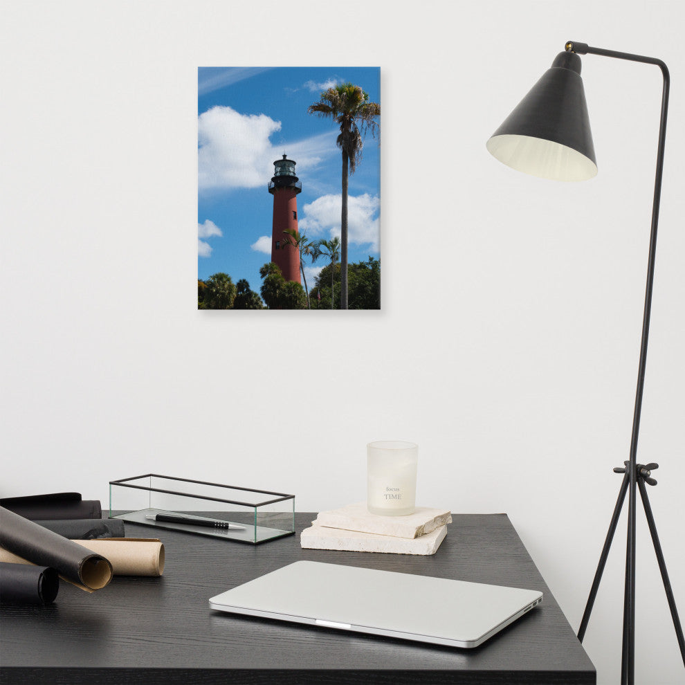 Jupiter Lighthouse Color Coastal Landscape Photo Canvas Wall Art Print, 12" X 16"