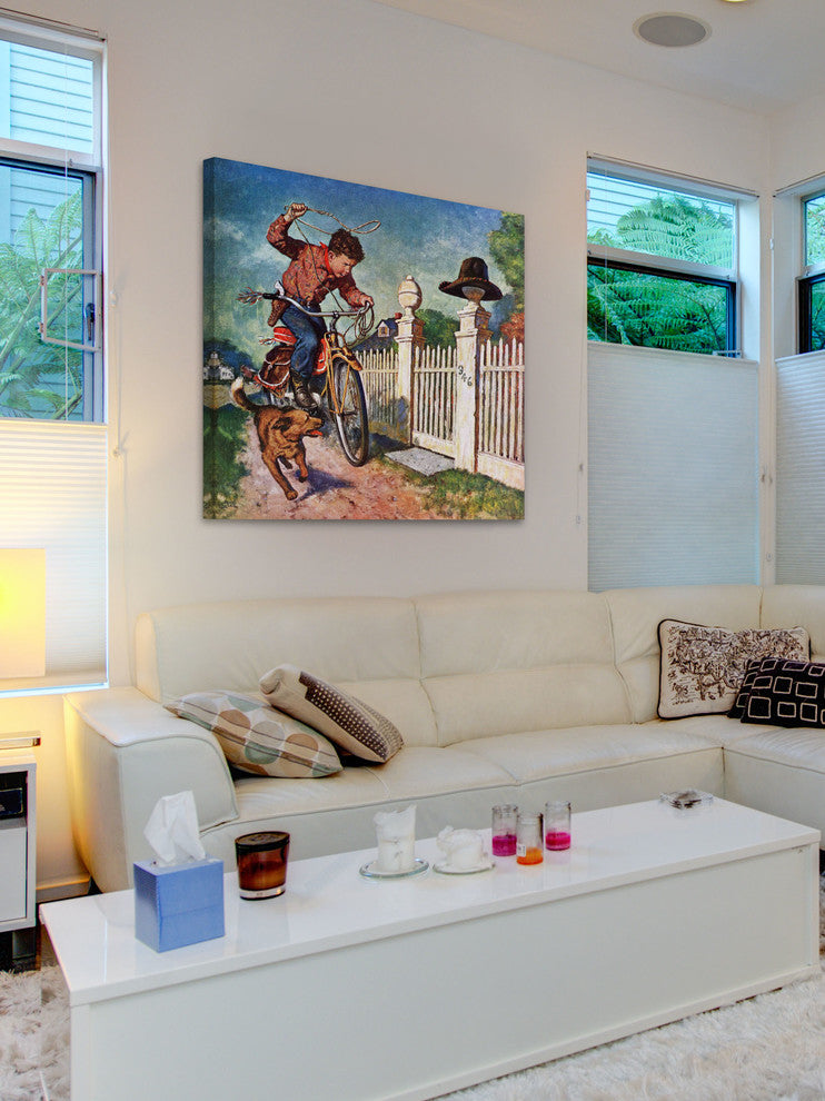 "Playing Cowboy" Painting Print on Canvas by Amos Sewell
