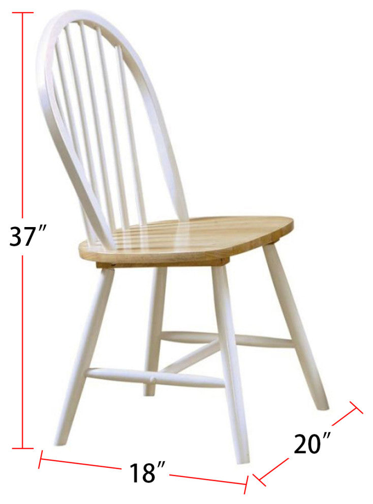 Dining Side Chair With Spindle Back, Set of 4, Natural and White