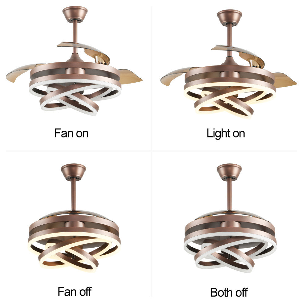 Oaks Aura 42" DIY Shape Retractable Ceiling Fan with Lights and Remote Control, Brown