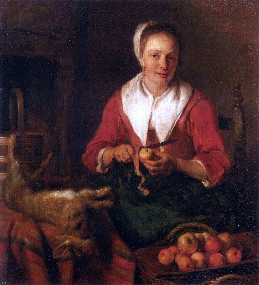 Gabriel Metsu Woman Peeling an Apple, 20"x25" Wall Decal