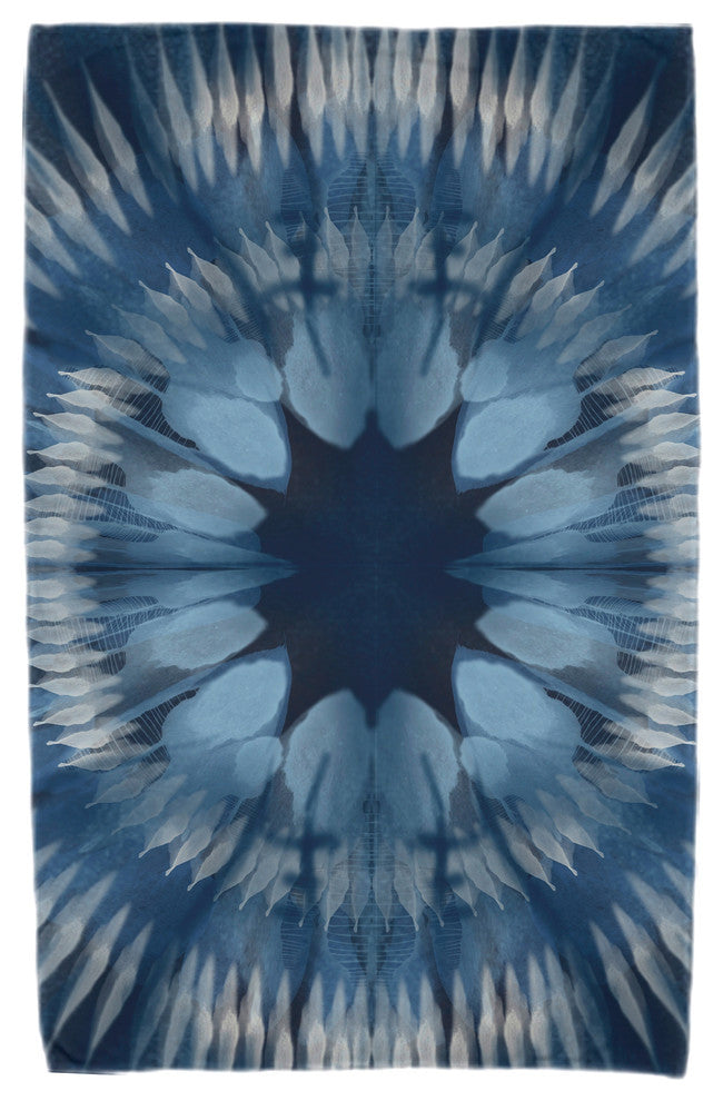 Shibori Burst, Geometric Print Beach Towel, Navy Blue
