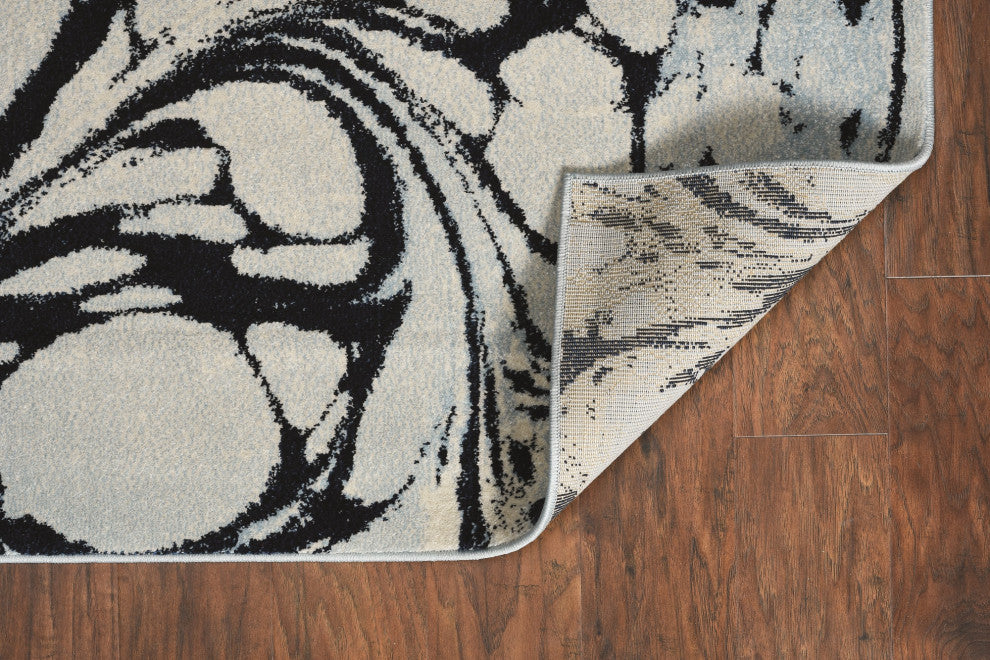 Watercolor Marble Plush Area Rug, Blue, 6'7"x9'6"