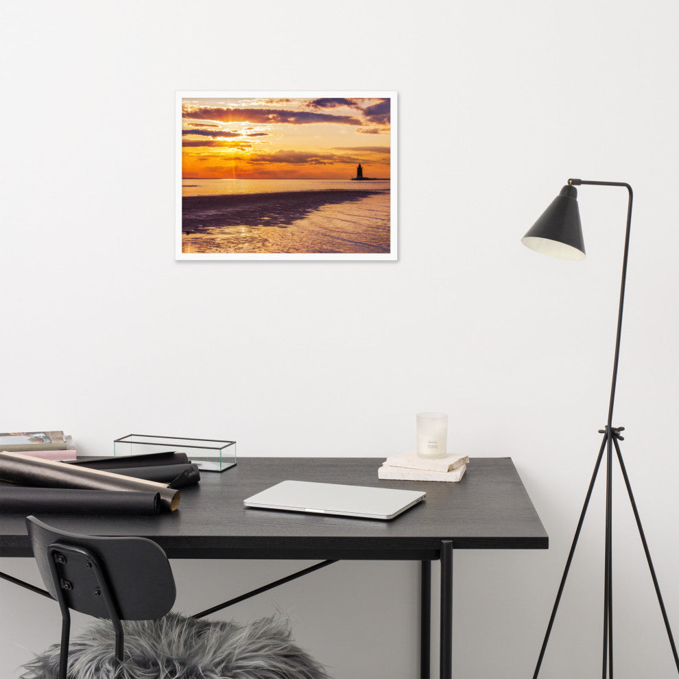 Cape Henlopen at Sunset Coastal Landscape Framed Photo Paper Wall Art Prints, White, 18" X 24"
