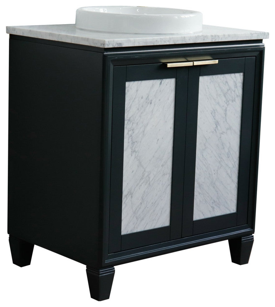 31" Single Sink Vanity, Dark Gray Finish With White Carrara Marble