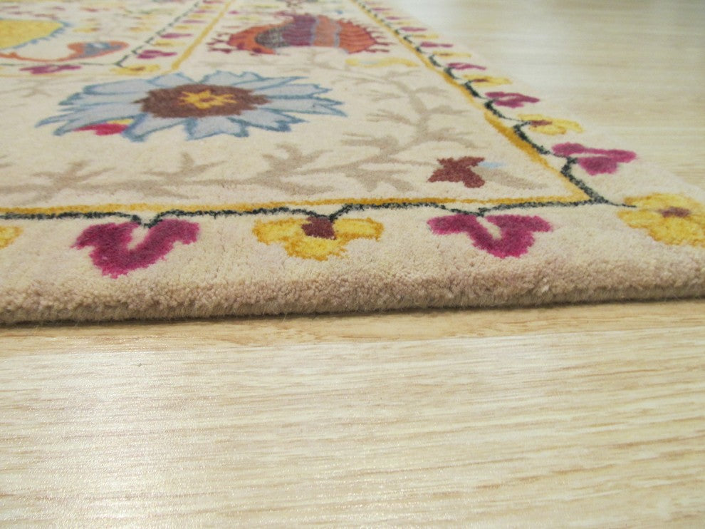 EORC Hand-tufted Wool Ivory Transitional Floral Paisley Rug, Rectangular