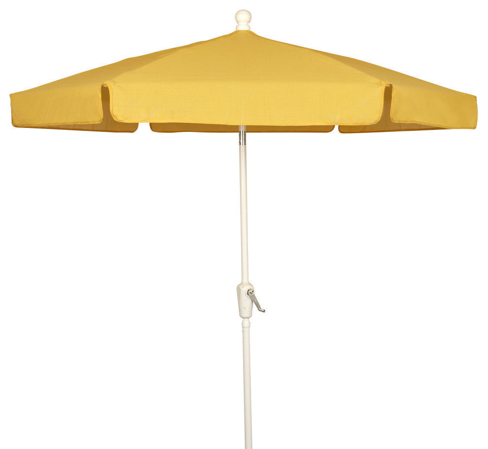 Hex Home Garden Umbrella 6 Rib Crank White Yellow Vinyl Coated Weave Canopy 7.5'