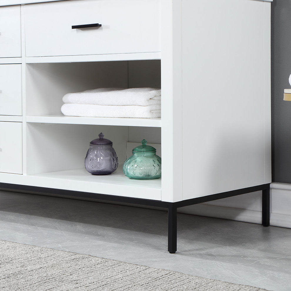 Kesia White Bathroom Vanity Set, 72", With Mirror