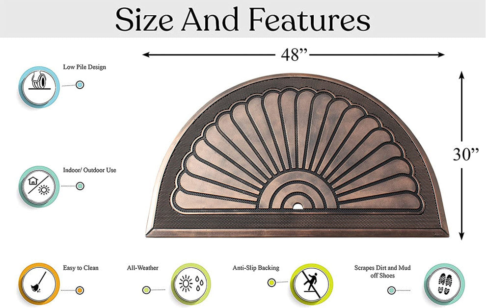 A1HC 100% Pure Rubber Front Door Mat 30"x48" Non-Slip, Sunburst Bronze