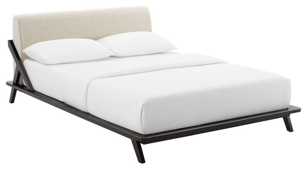 Luella Queen Upholstered Fabric Platform Bed, Walnut Beige