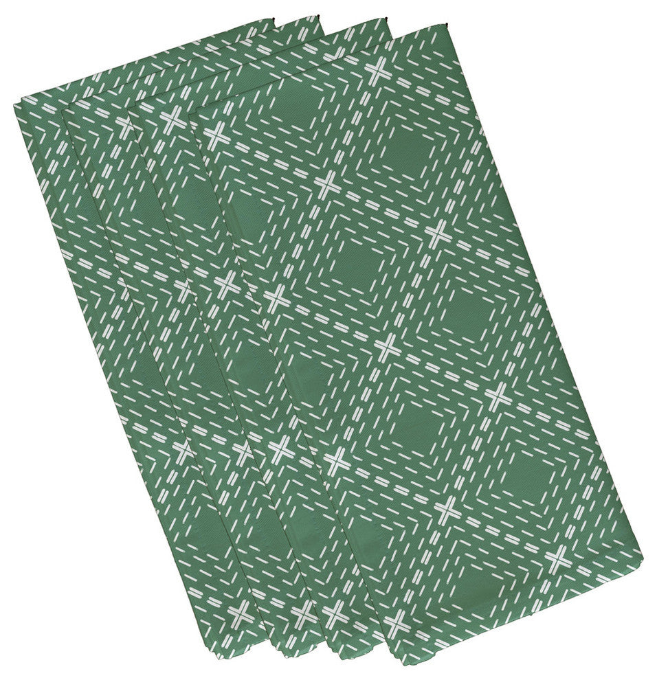 19x19", Dots and Dashes Geometric Print Napkin, Green, Set of 4