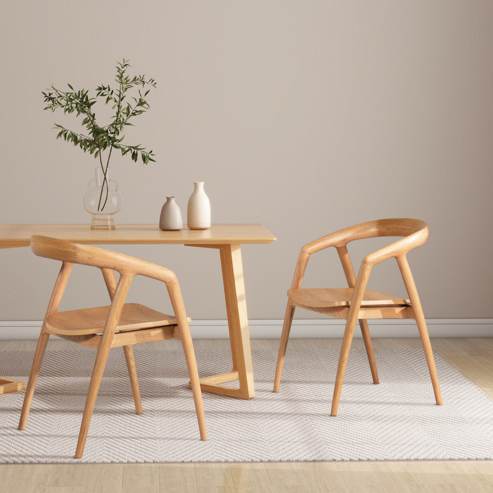 Simeon 21" Scandinavian Sculpted Oak Wood Dining Chair, Warm Natural Brown