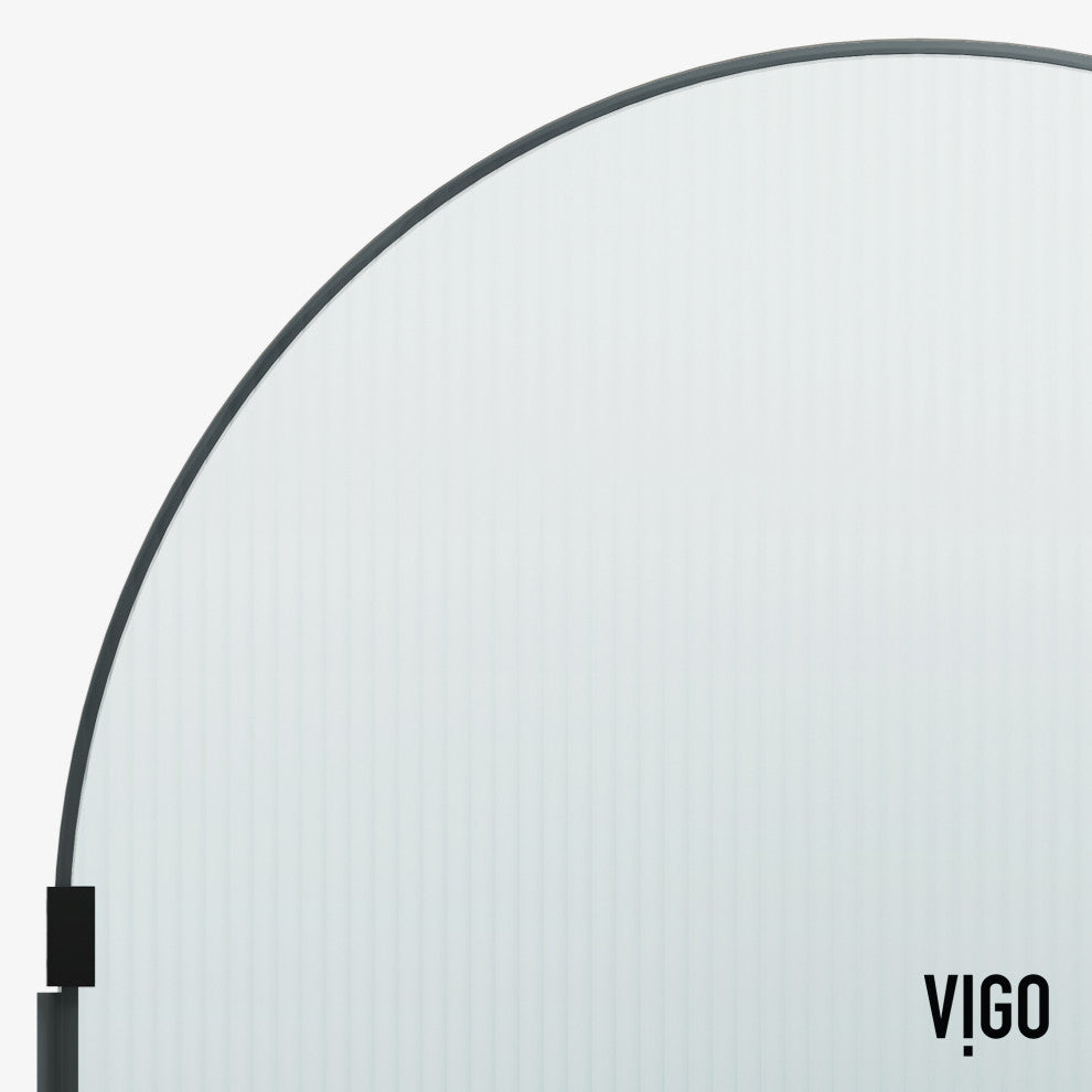 VIGO Arden 34" W x 78" H Frameless Fixed Shower Screen, Framed, Matte Black, Fluted Glass