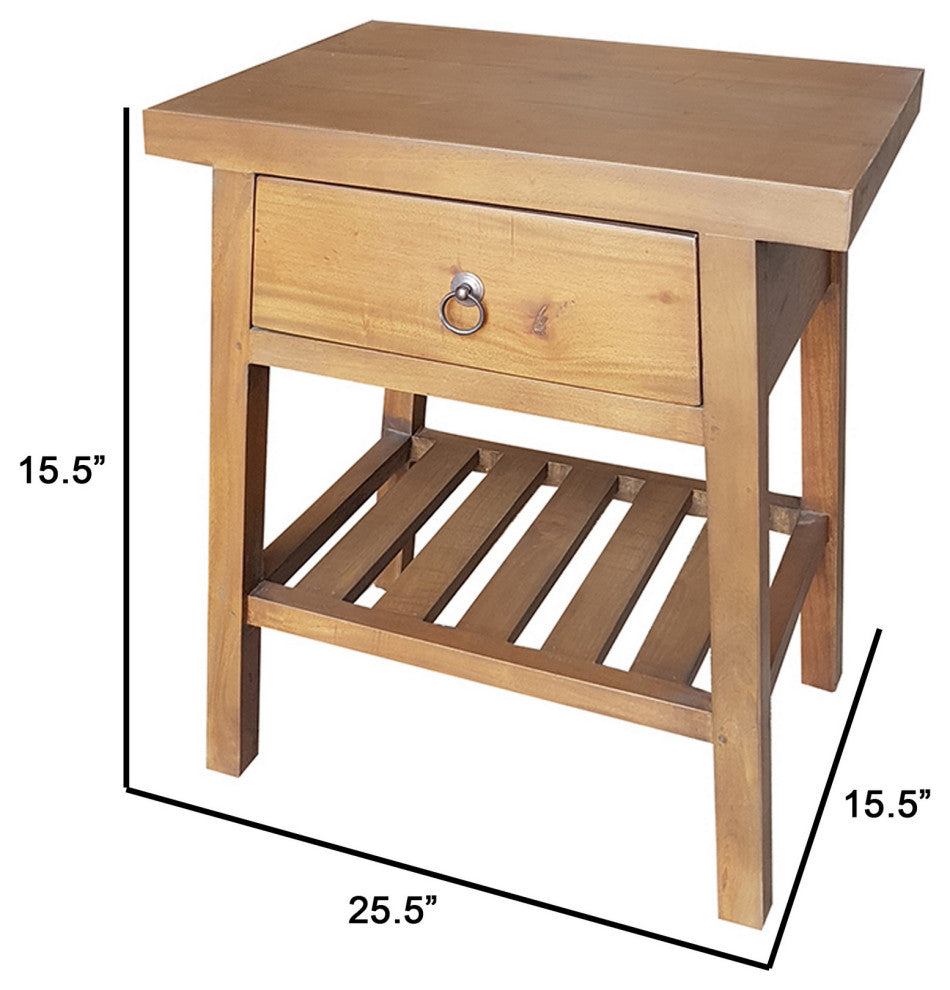 Benzara BM285211 Side Table, Classic Look, Drawer, Shelf, Modern Wood Brown