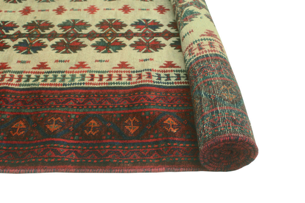 Vintage Distressed Wells Beige/Red Rug, 3'10x7'0