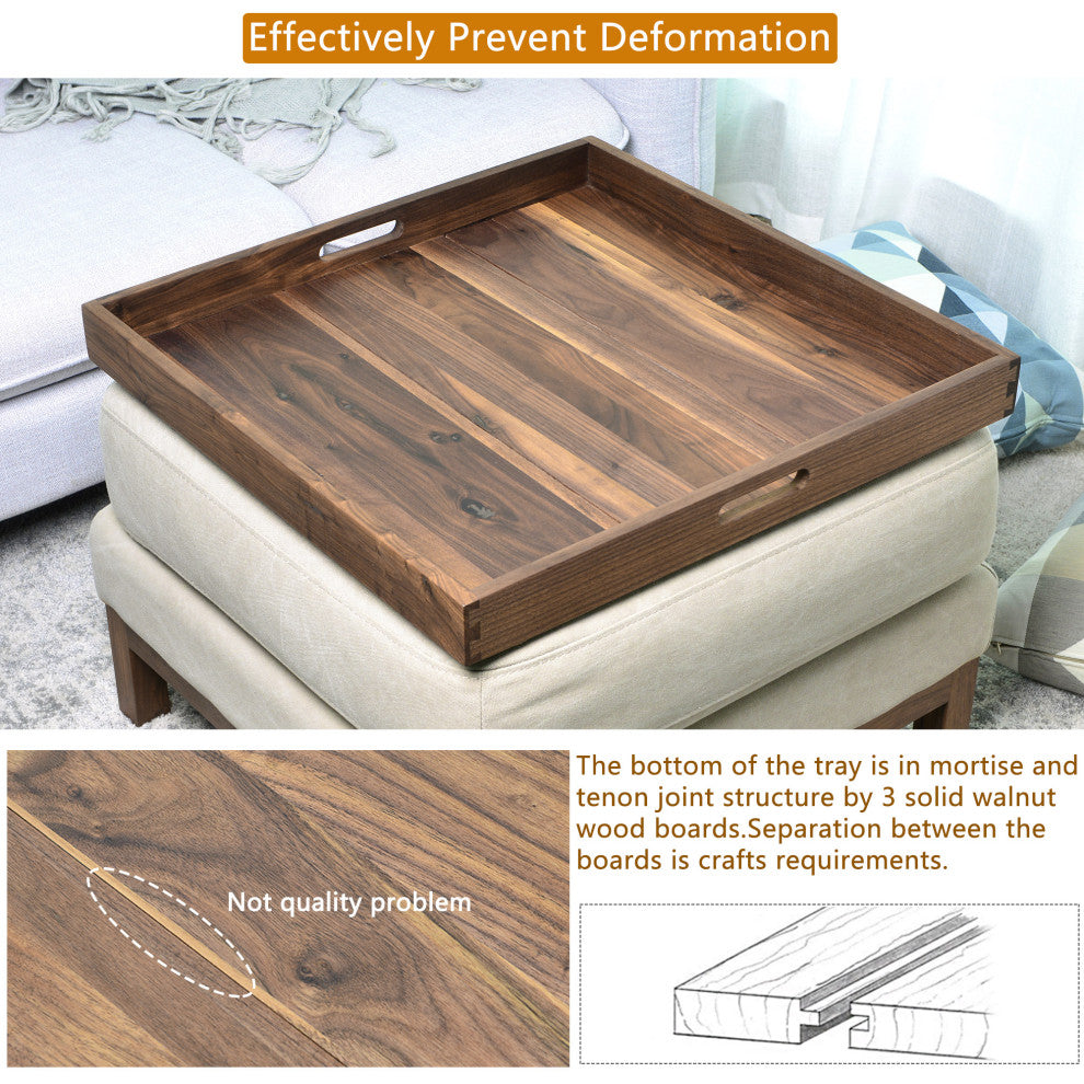 Square Black Walnut Solid Wood Tray Ottoman Tray, 24inch