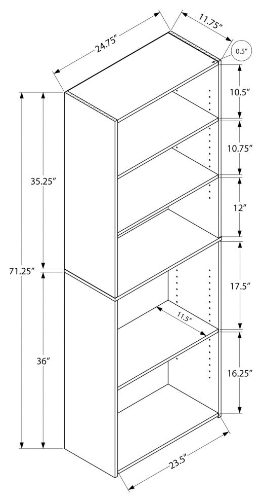 Bookshelf, Bookcase, 6 Tier, 72"H, Office, Bedroom, Laminate, Brown