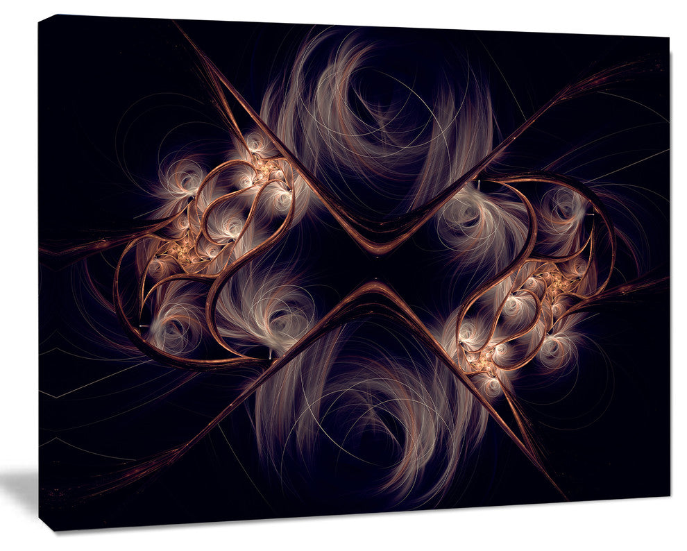 Dark Gold Fractal Flower Pattern, Oversized Contemporary Canvas Art Print, 60x40