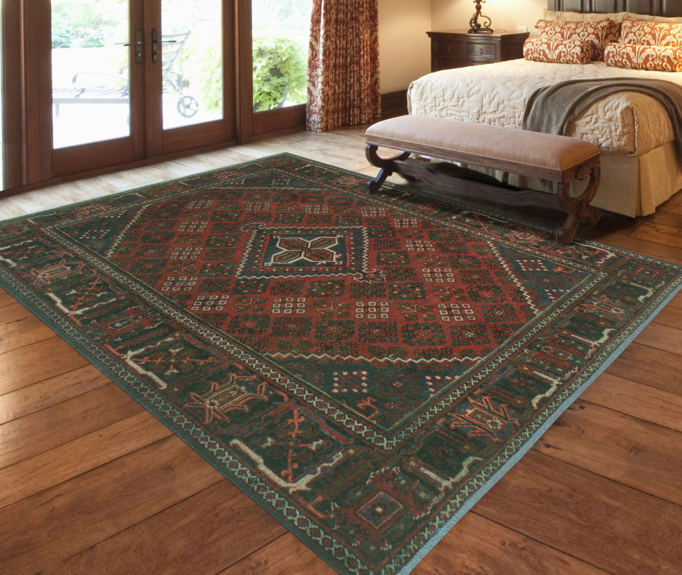 Fine Vintage Distressed Mahnoor Red/Charcoal Rug, 6'4x9'4