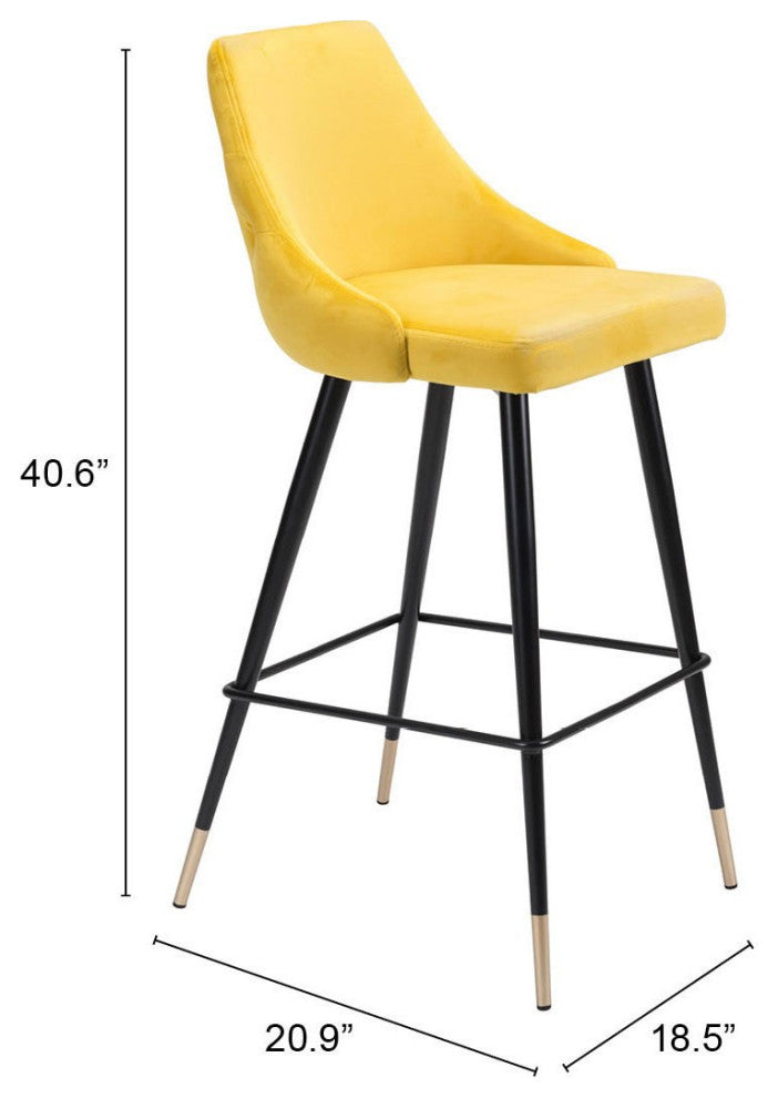 41" Yellow Velvet Color Pop Bar Chair