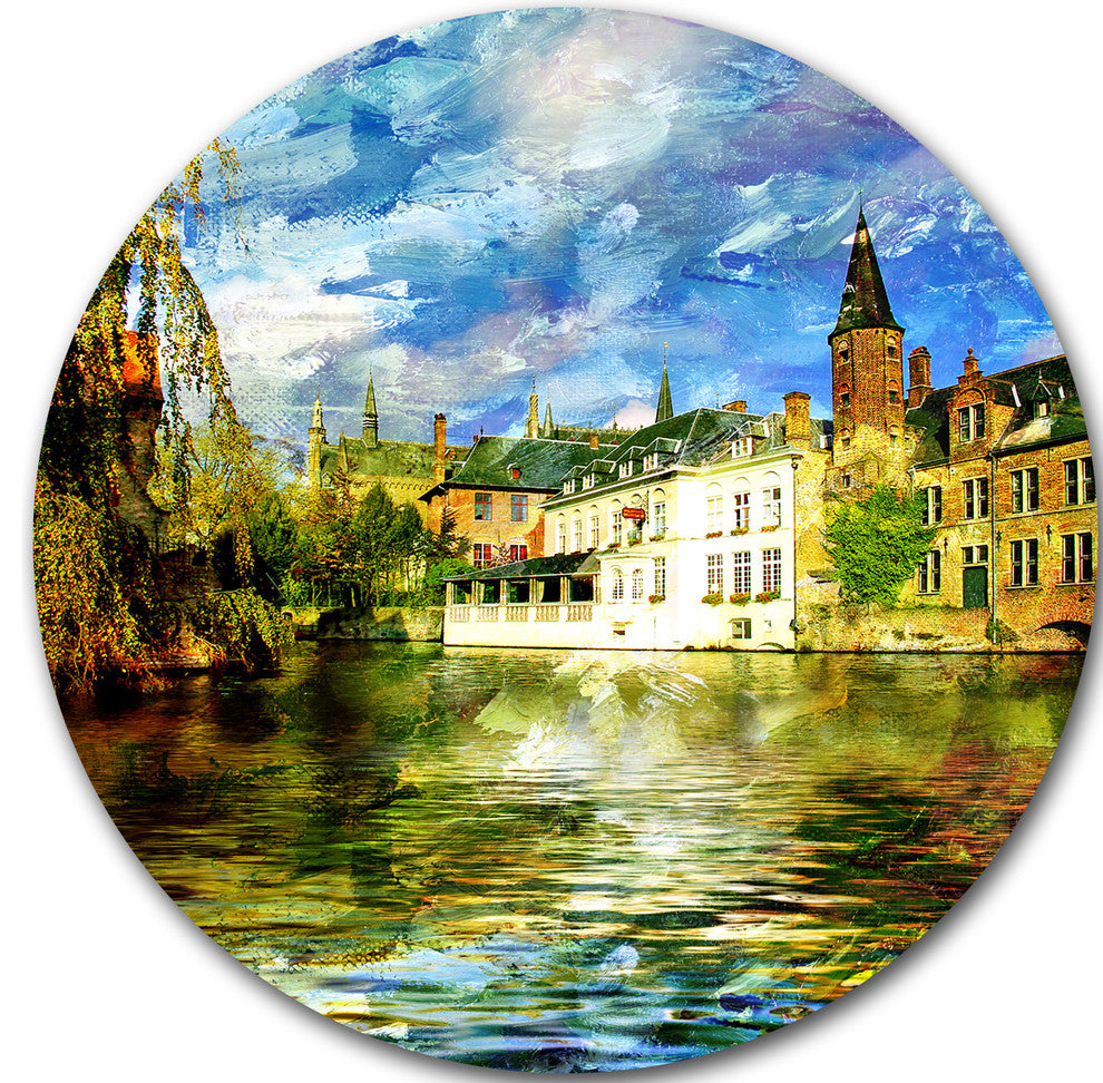 Old Belgium Channel, Landscape Photo Disc Metal Artwork, 23"