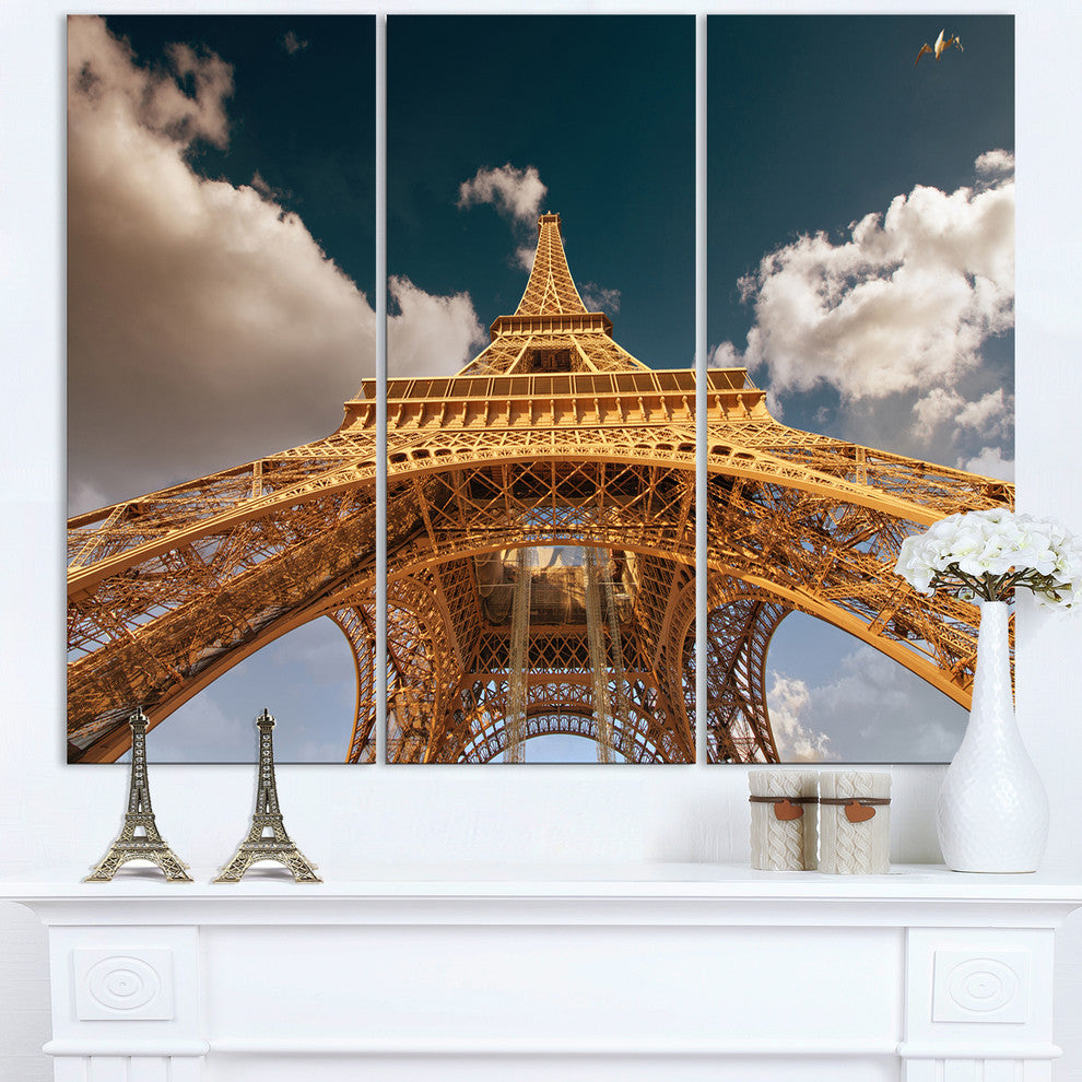 "View Paris Eiffel Tower Under Dark Sky" Metal Wall Art, 3 Panels, 36"x28"
