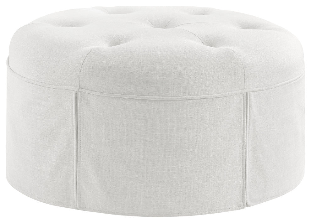 Rustic Manor Aiza Ottoman, Upholstered, Linen, Pure White