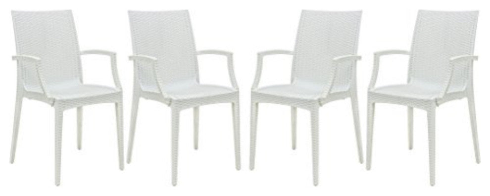 LeisureMod Weave Mace Indoor/Outdoor Chair, With Arms, Set of 4
