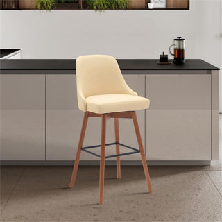 Armen Living Sicily 30" Swivel Wood & Faux Leather Bar Stool in Walnut/Cream